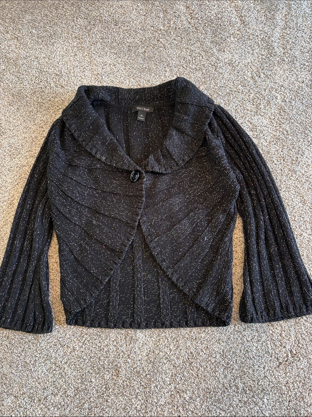 White House Black Market Black Metallic Thread Shawl-Collar Cardigan